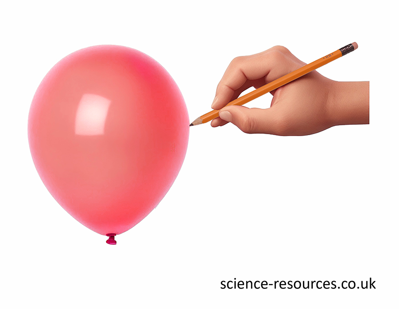 This image depicts a hand holding the sharp end of a pencil close to a red inflated balloon. It seems like the pencil is about to pop the balloon.