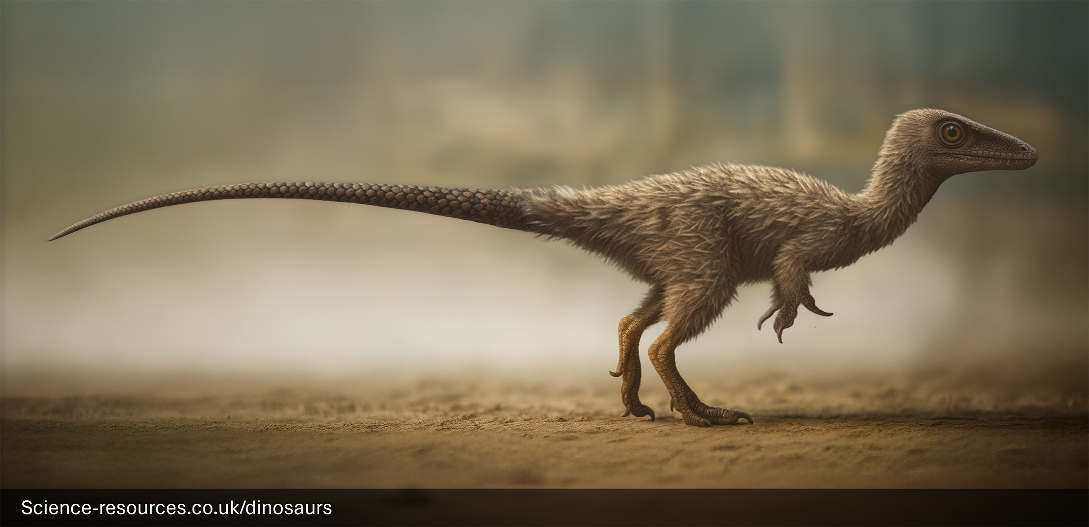 Feathered Juravenator Dinosaur The image portrays a realistic rendering of a partially feathered Juravenator dinosaur.