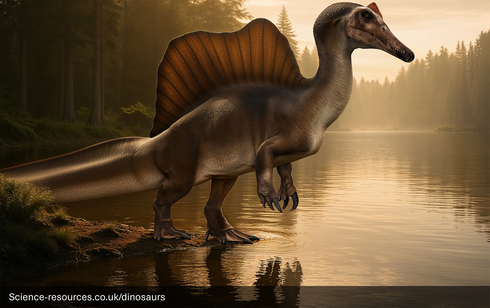 A photorealistic image depicting a modern (2025) 'semi-aquatic' (as seen on Walking with Dinosaurs)