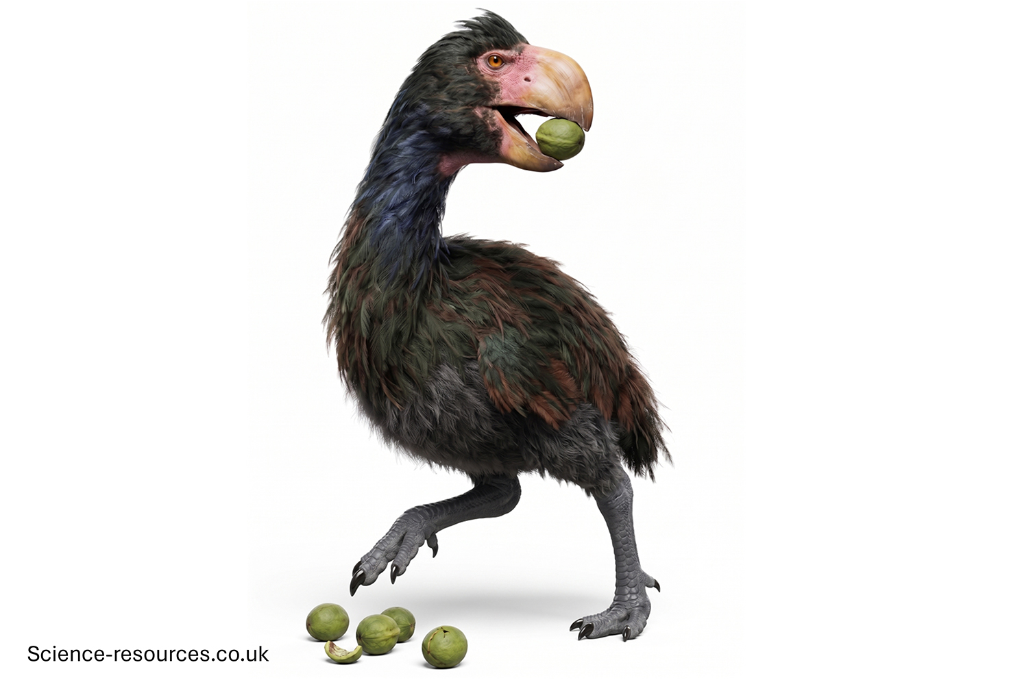 Gastornis Nuts Image of Gastornis using its beak to crack open hard nuts and seeds.