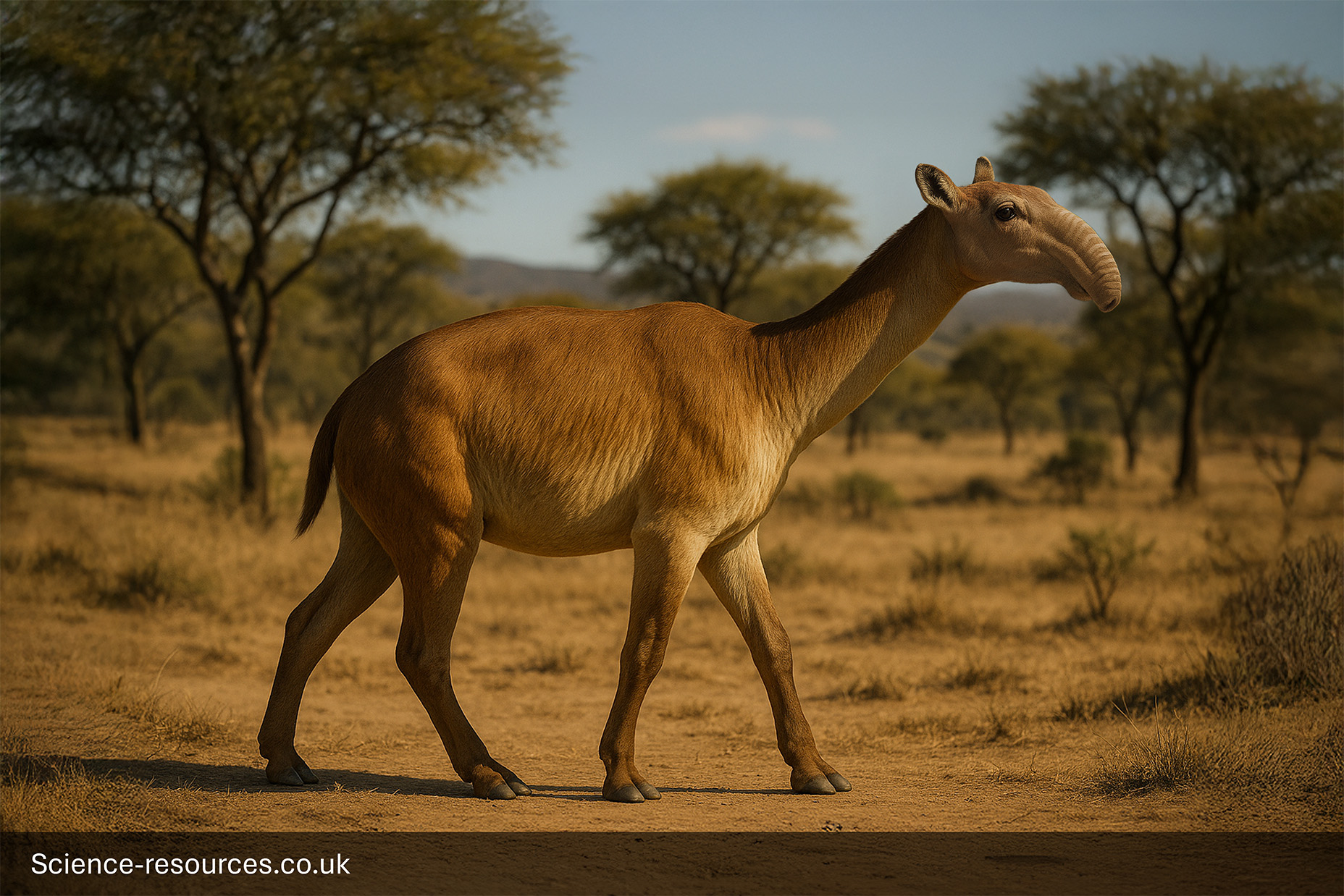 A realistic image of a Macrauchenia.