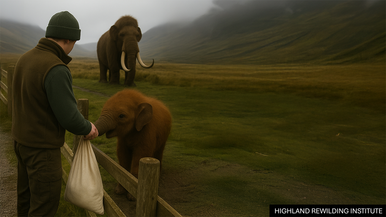 Feeding time - A ranger feeds a baby mammoth.
