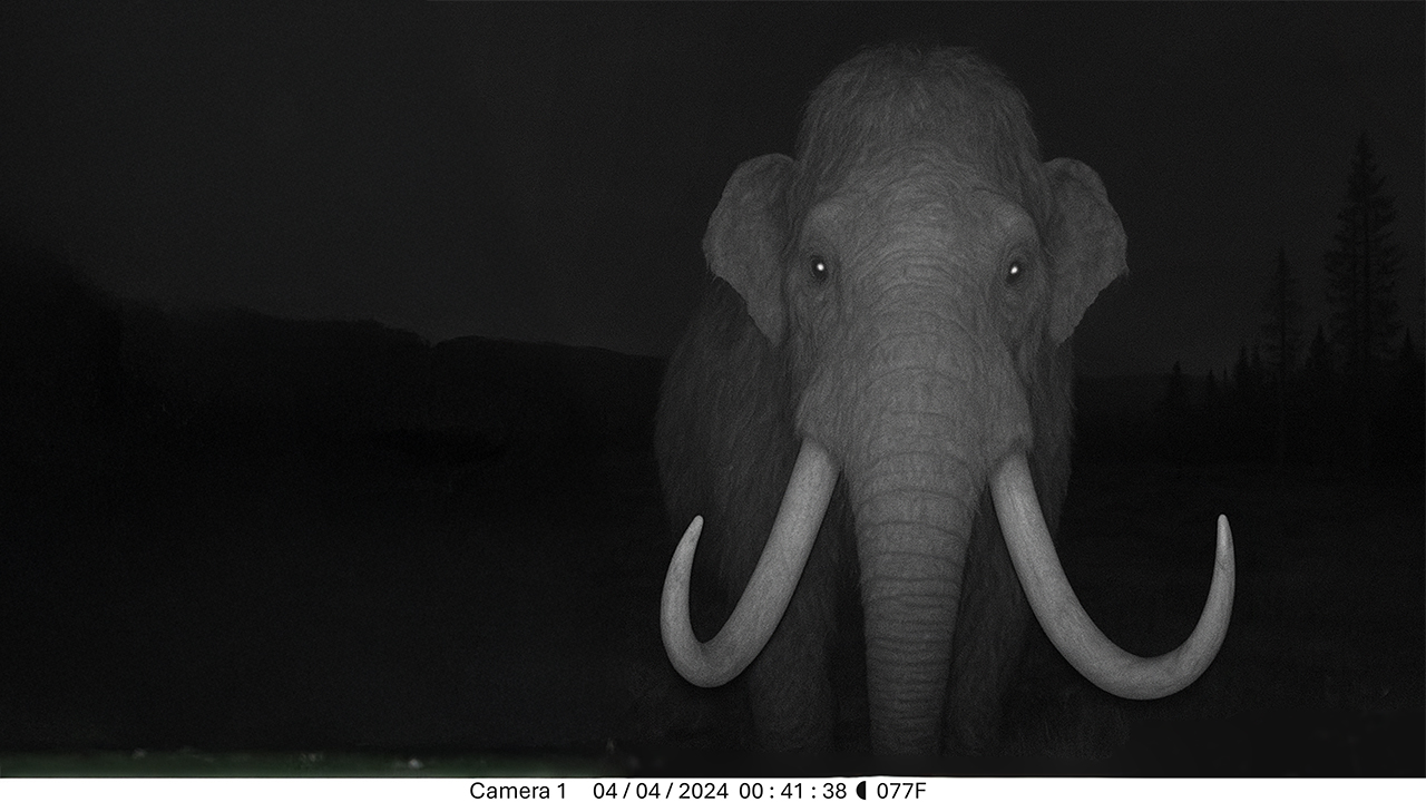 MM-004 (AKA 'Torin') checks out one of the hidden trail cameras.