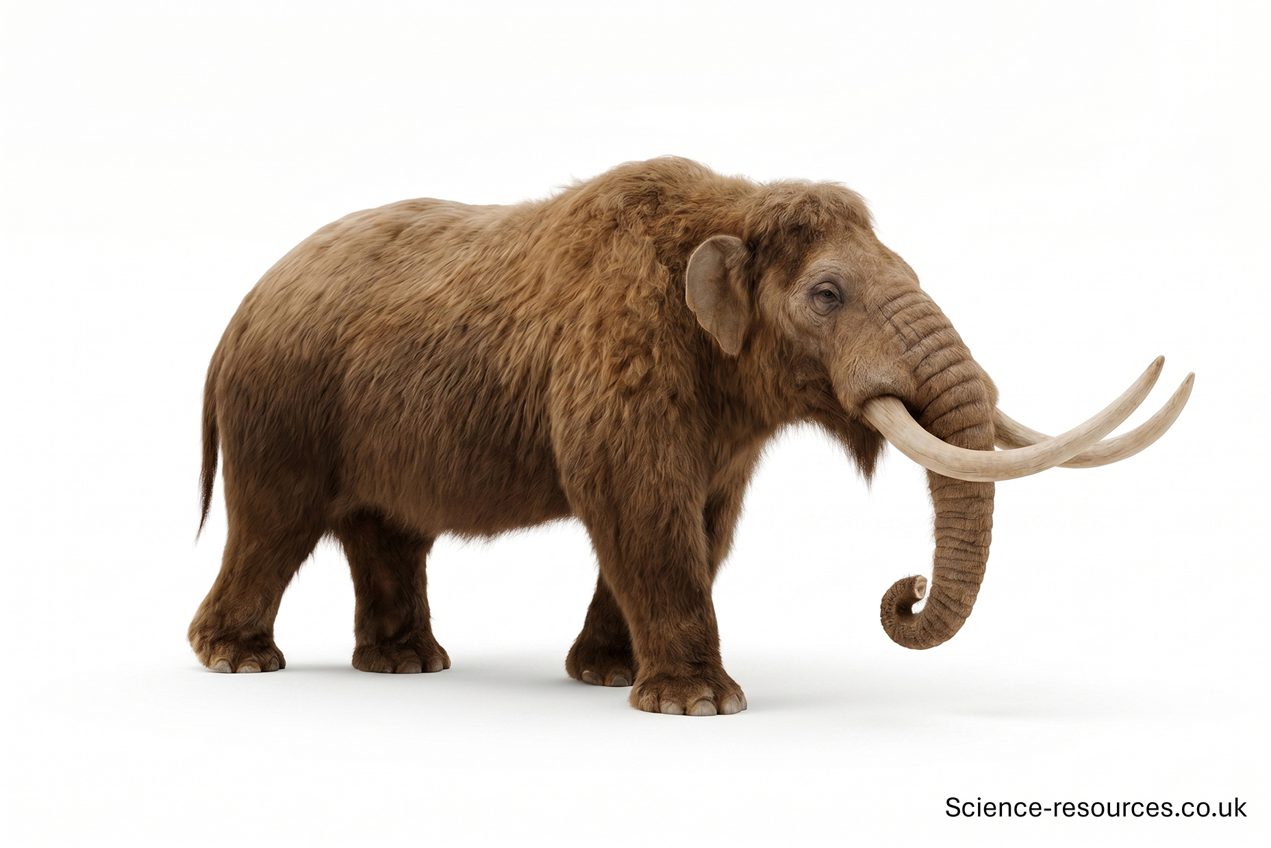 A highly detailed 3D model of a Mastodon rendered on a white background.
