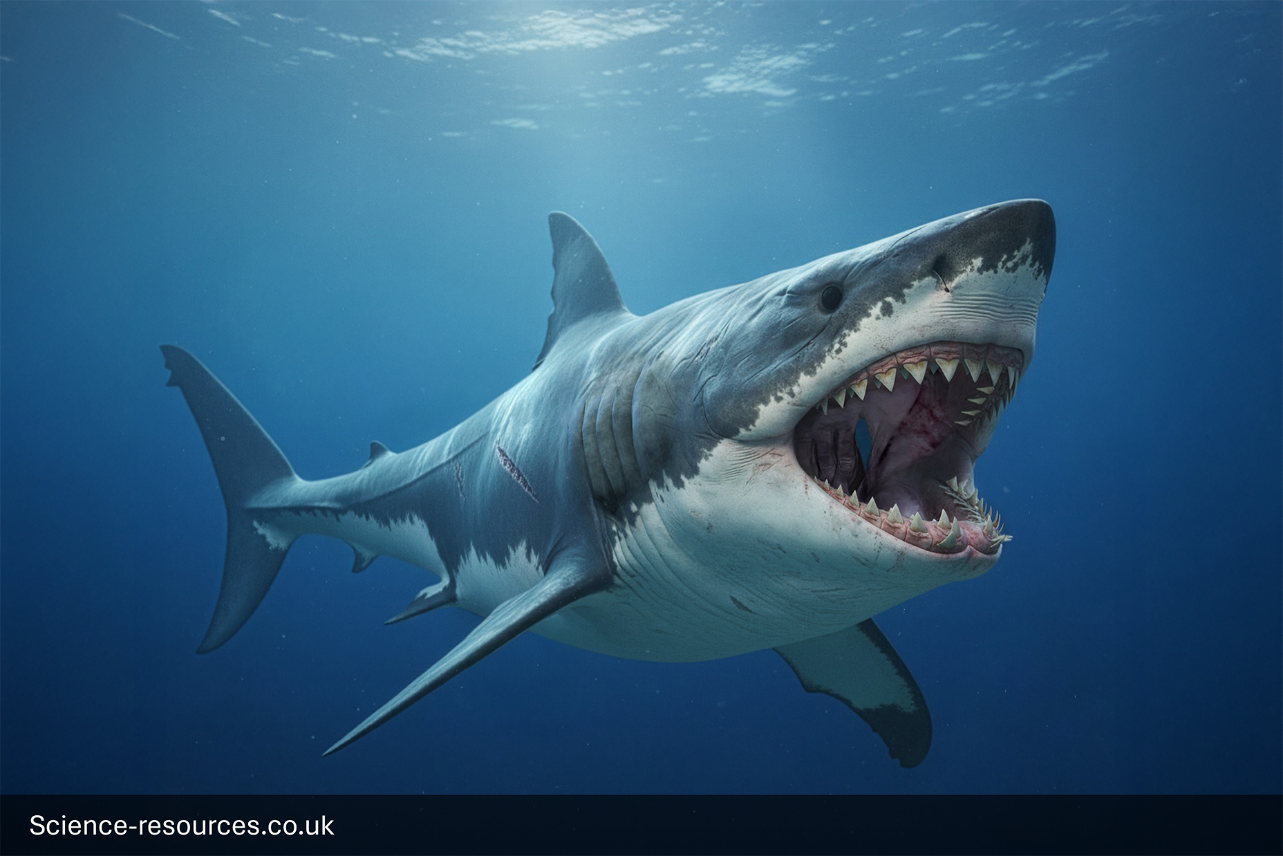 A realistic image of a Megalodon.