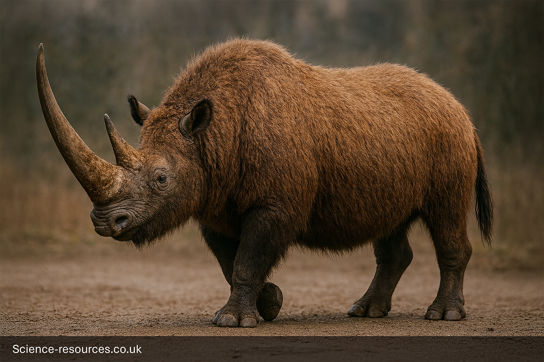A realistic image of a Woolly Rhinoceros.