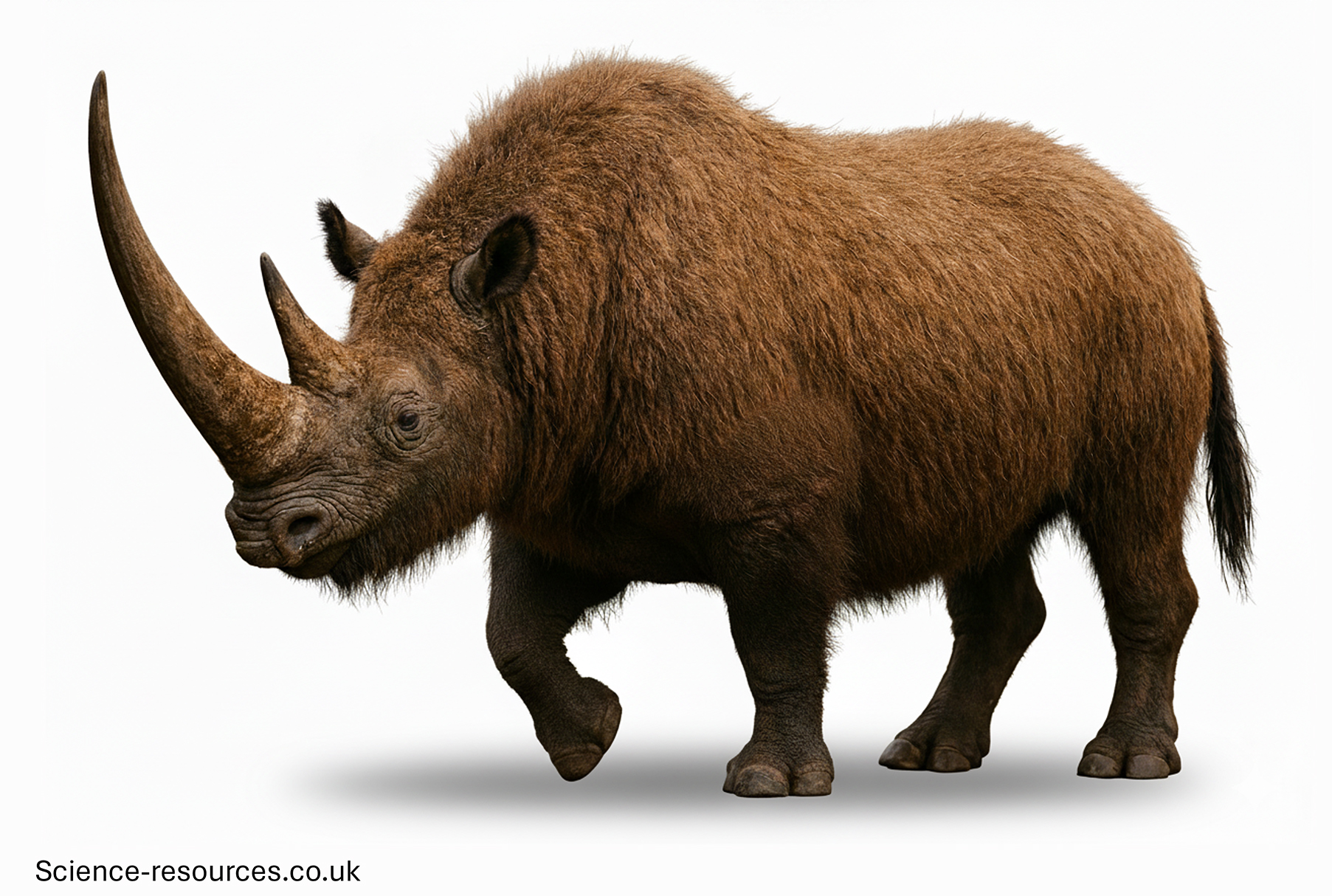 Woolly rhino transparent Realistic image of a woolly rhino on a white background