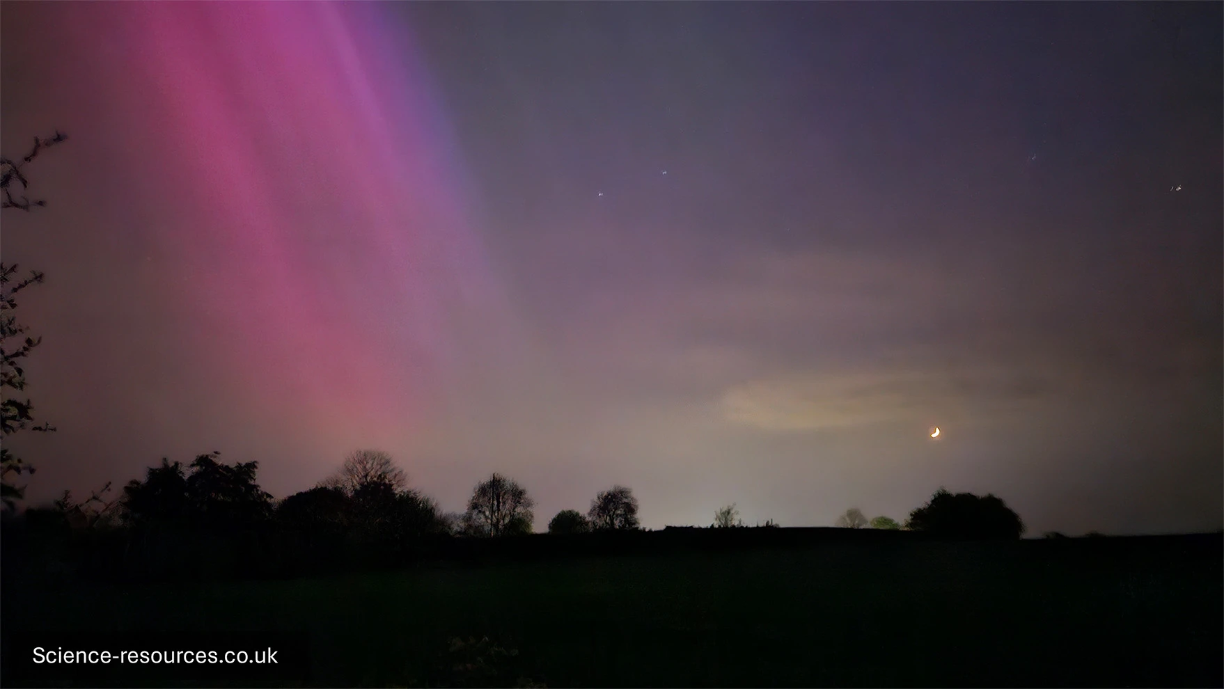 Nothern Lights as seen across fields in Kent.
